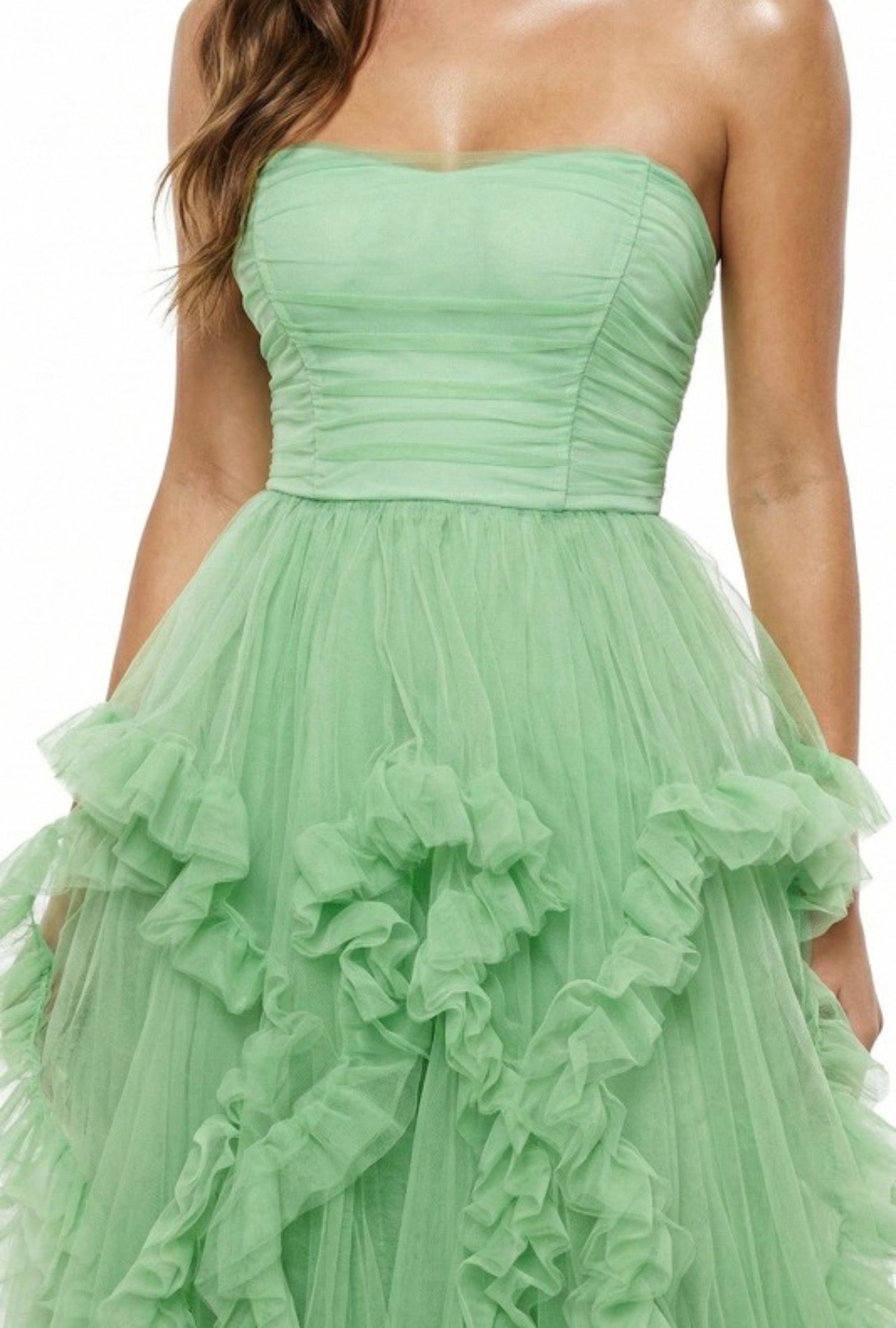 Ariel Mesh Ruffle Maxi Dress