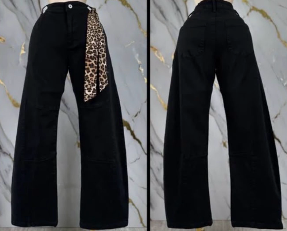 Black Denim Barrel Jeans