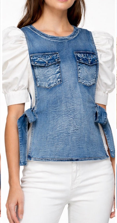 Vera Puff Sleeve Denim Blouse