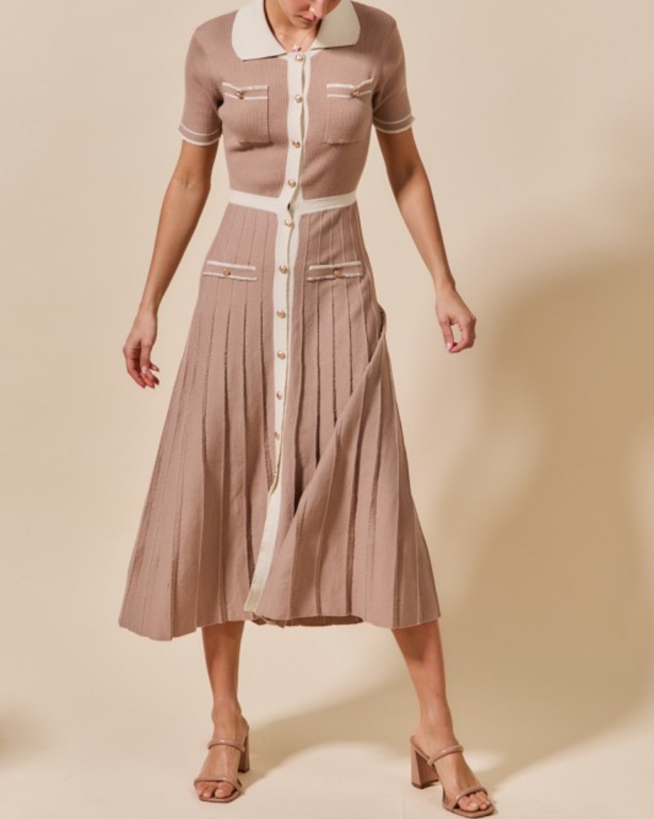 Amelia Taupe Sweater Midi Dress