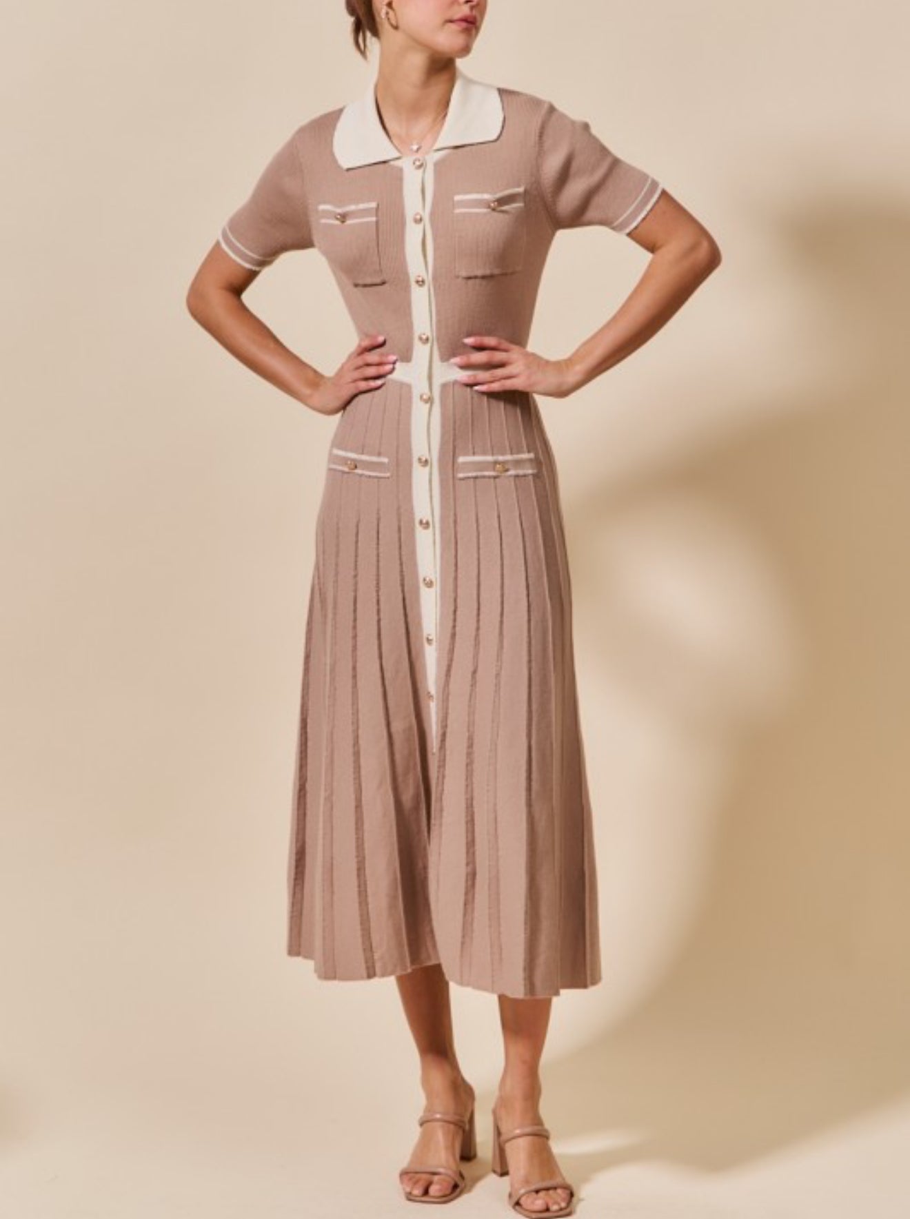 Amelia Taupe Sweater Midi Dress
