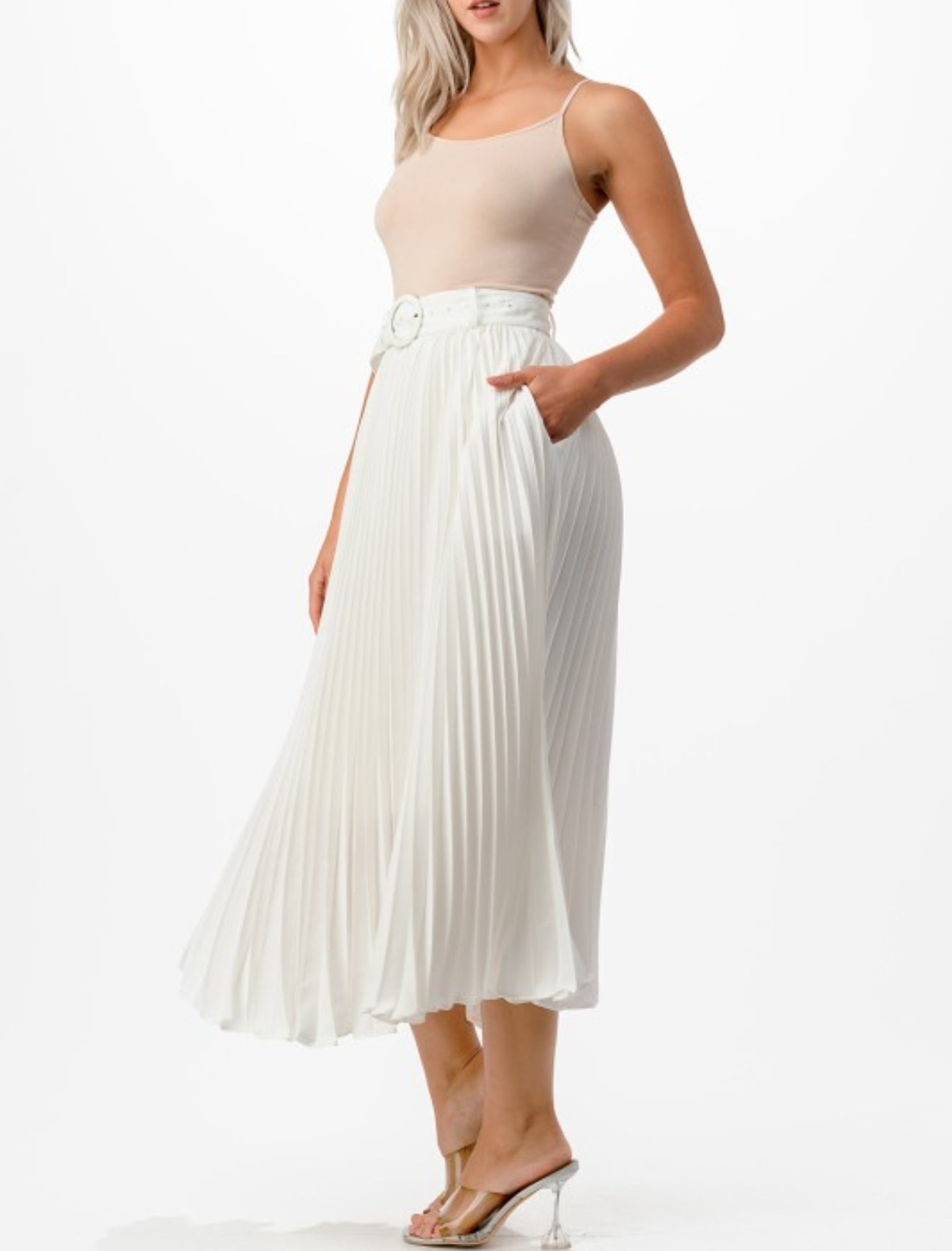 Off White Platted Skirt