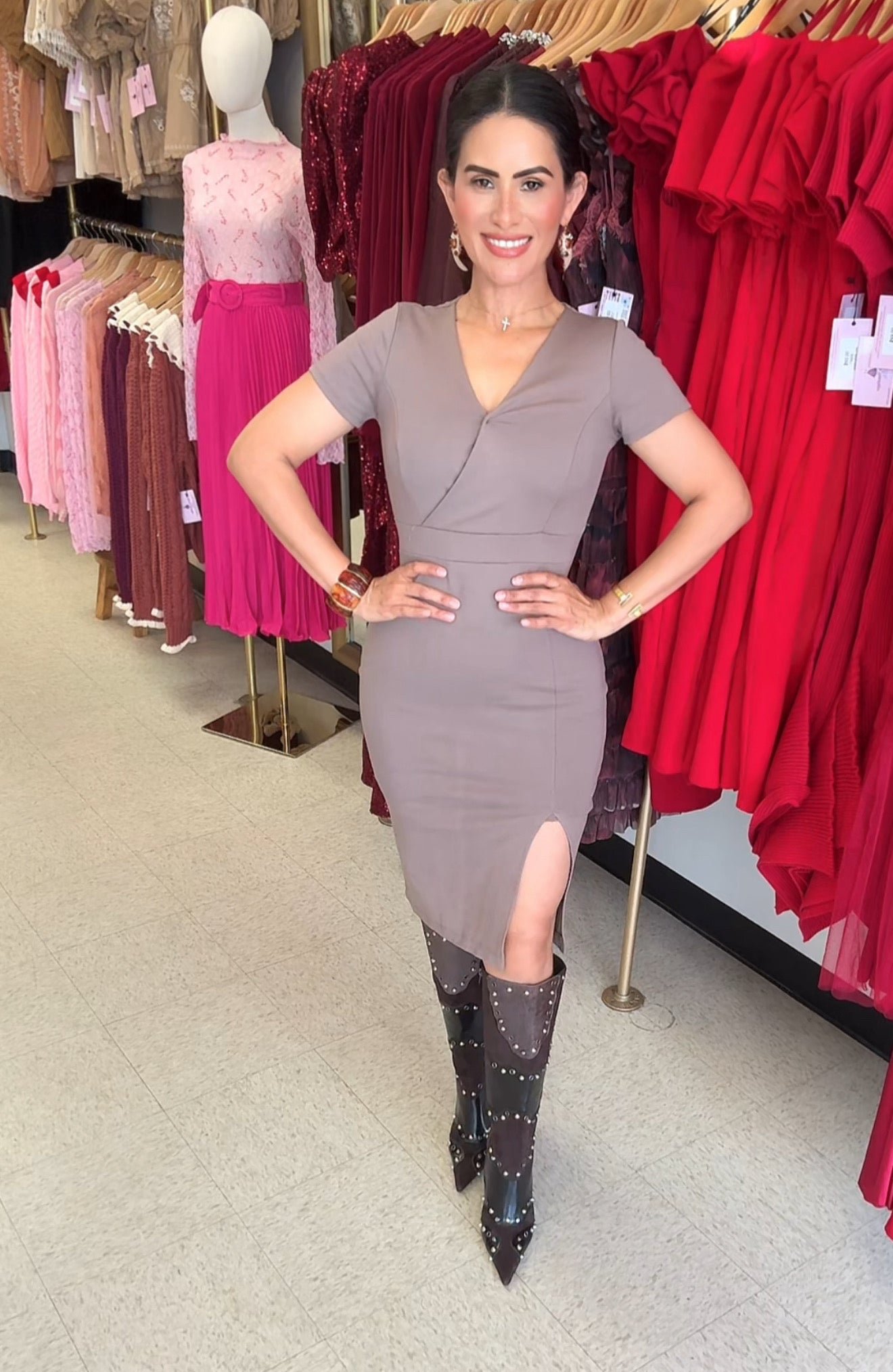 Cristina Mocha Color Midi Dress