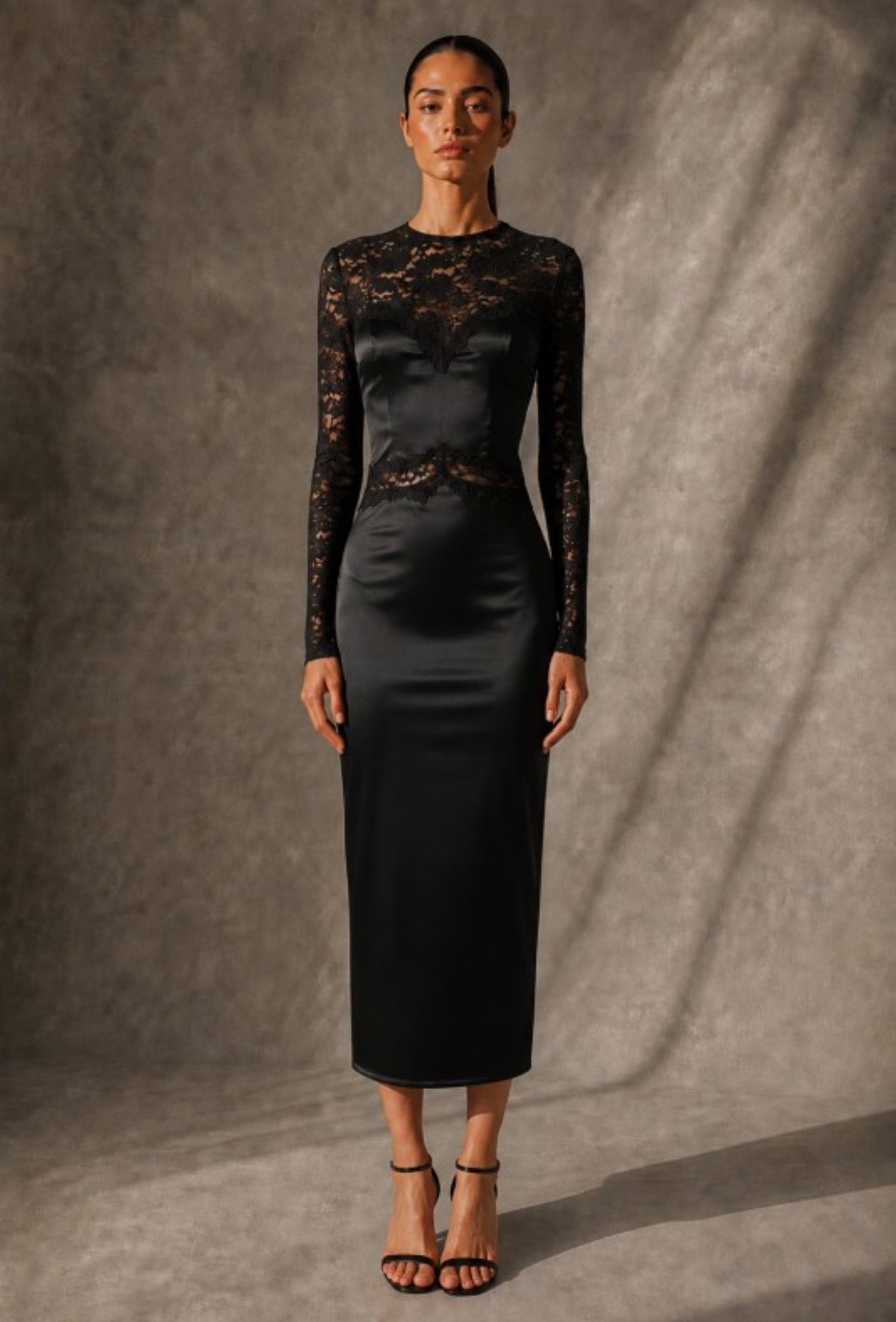 Guadalupe Black Color Lace Midi Dress