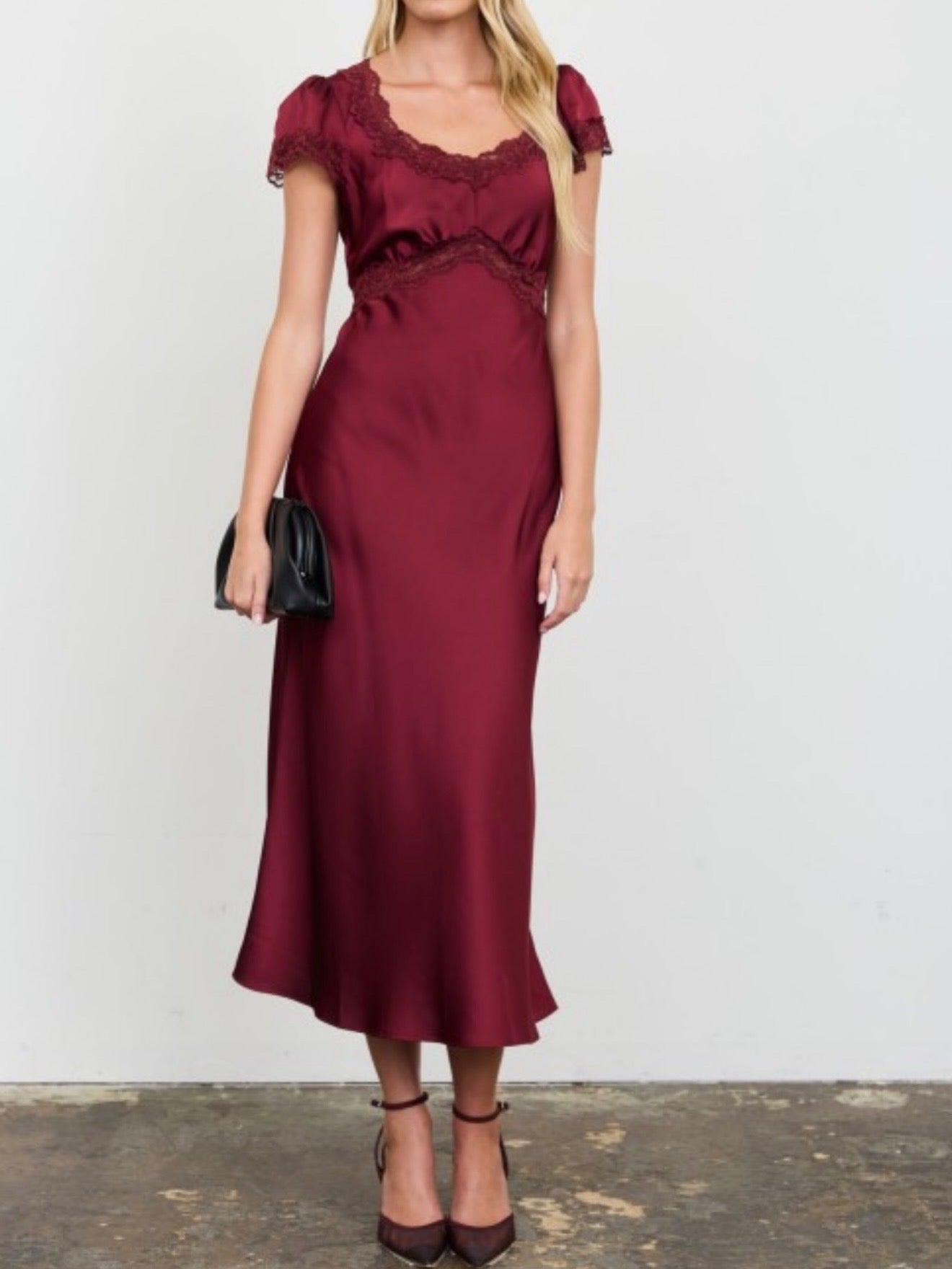 Belinda Wine Satin Maxi Dress