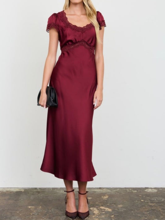 Belinda Wine Satin Maxi Dress