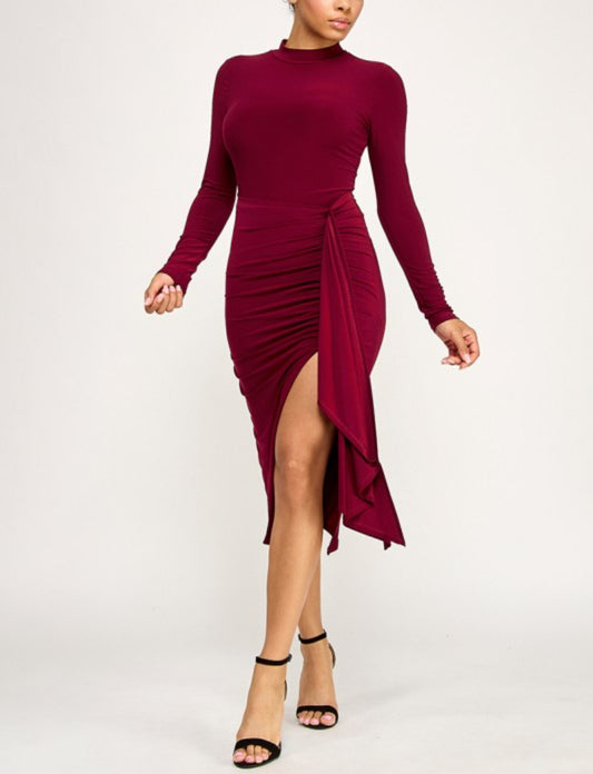 Alejandra Burgandy Midi Dress