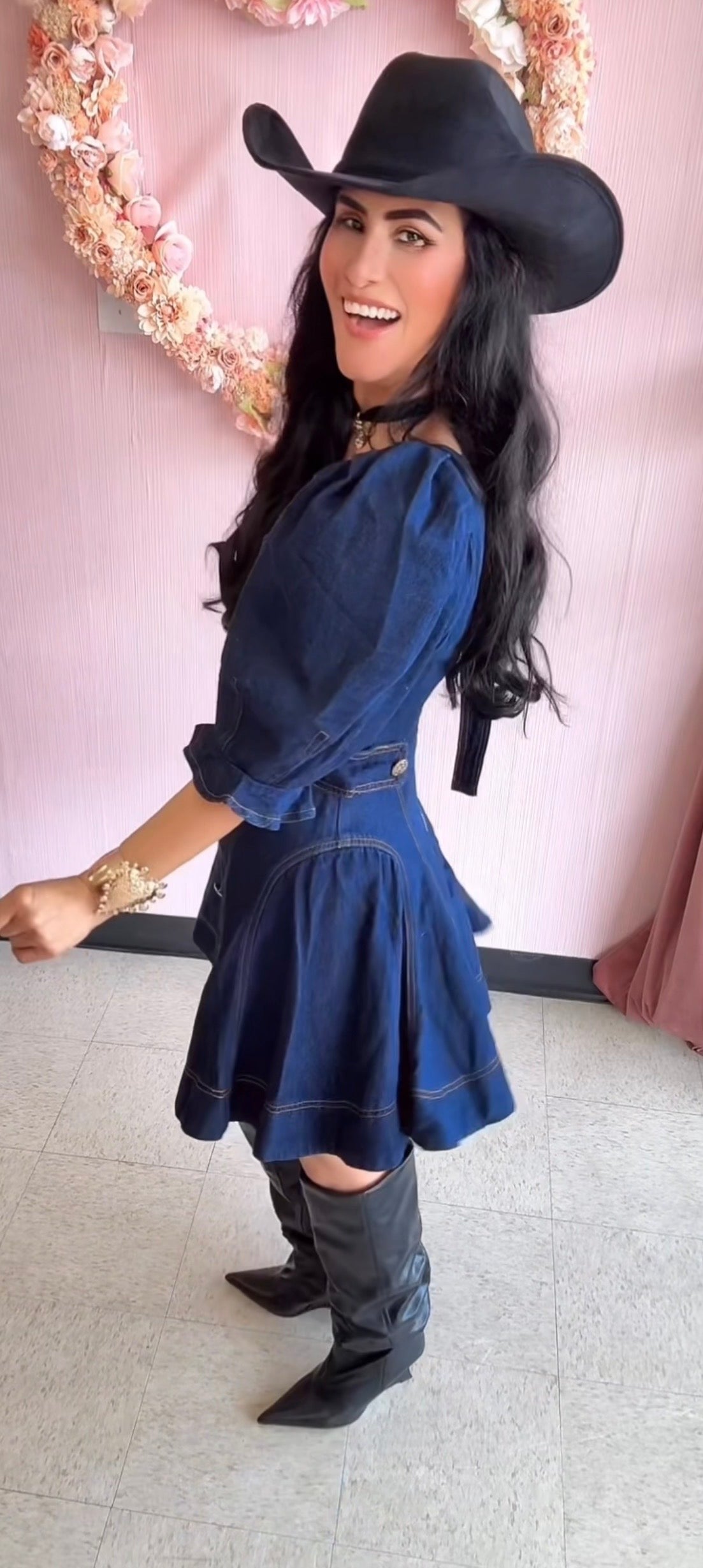 Rose Denim Mini Dress