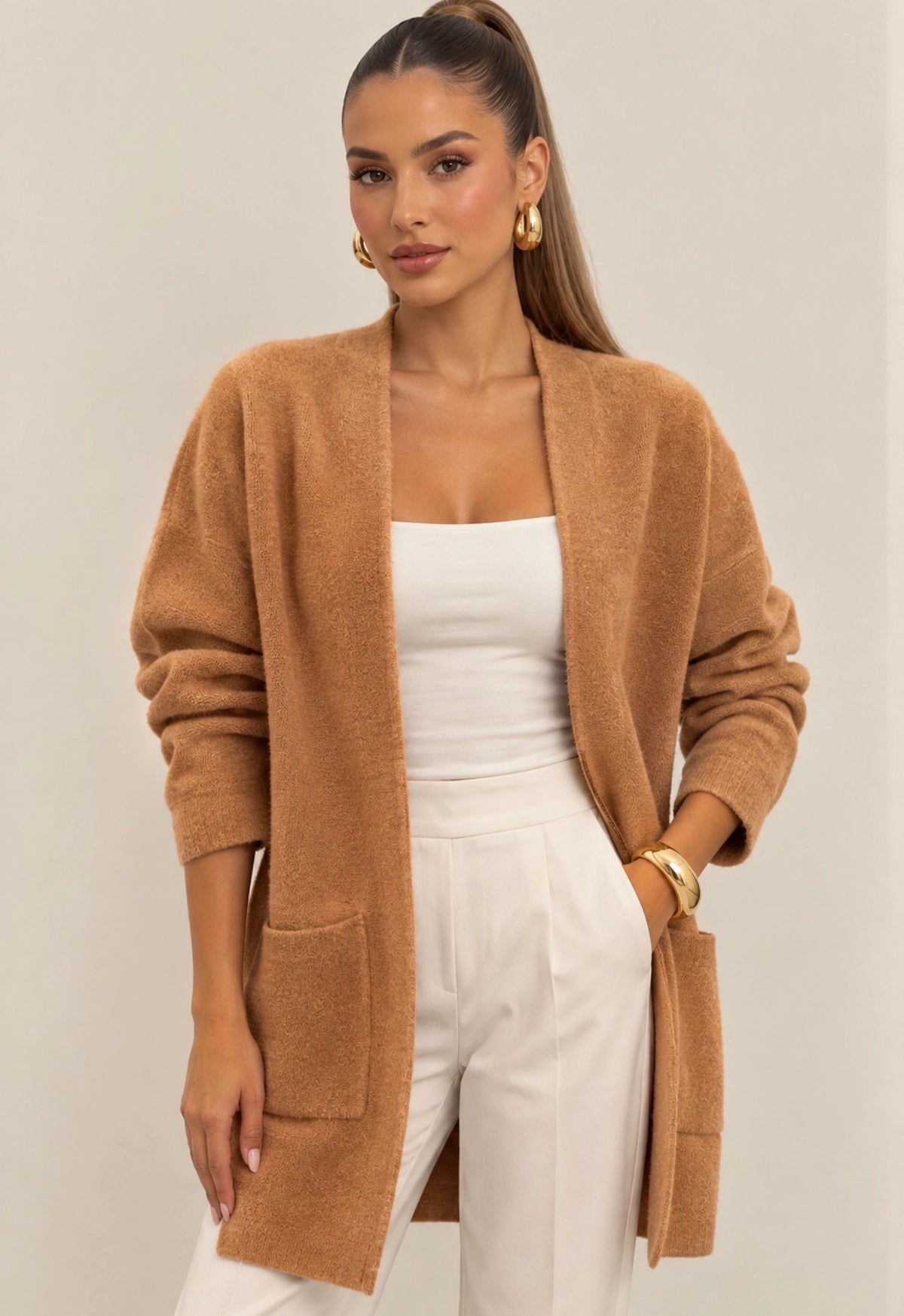 Michelle Long Cardigan Camel Color