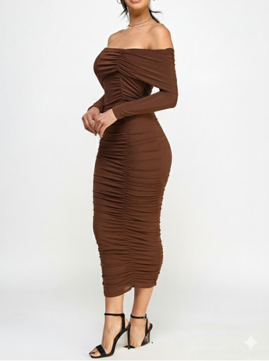 Kamila Ruched Brown Dress