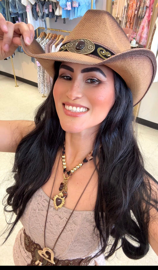 Brown Embroidery Cow Girl Hat