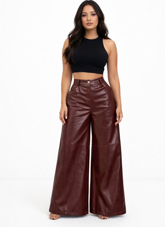 Camila Wine Leather Pant