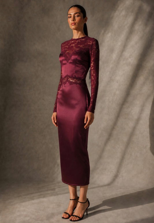 Guadalupe Wine Color Midi Dress