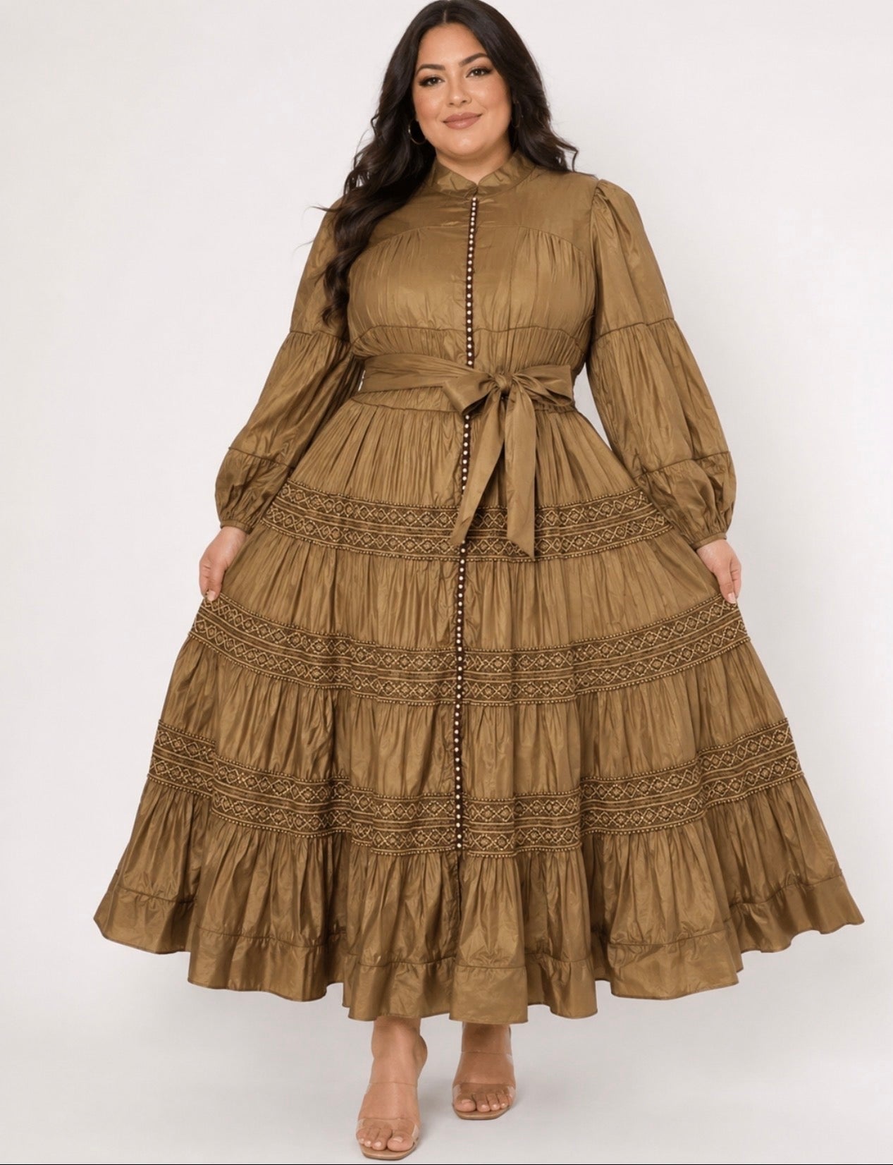 Mari Gold Embroidery Maxi Dress