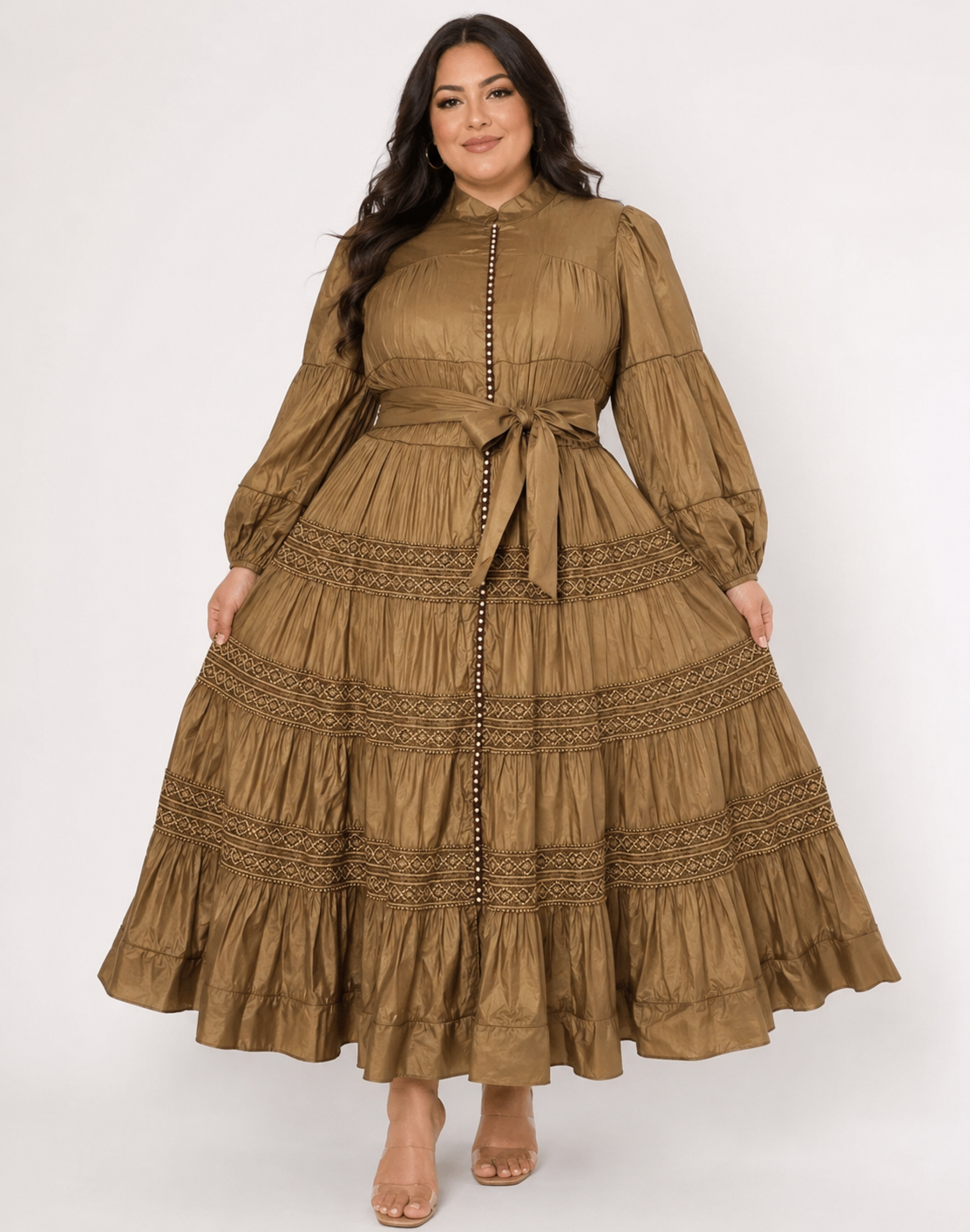 Mari Gold Embroidery Maxi Dress