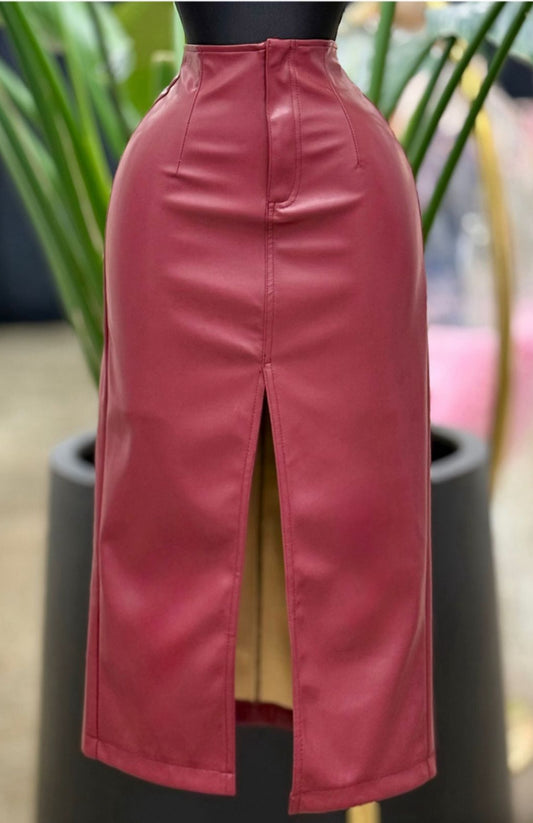 Burgandy Faux Leather Skirt