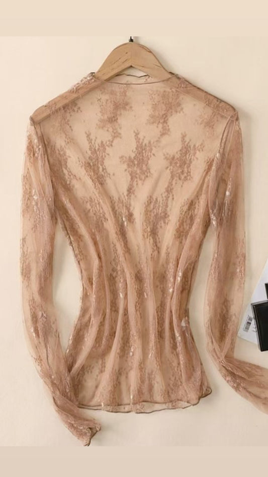 Coqueta Taupe lace Top
