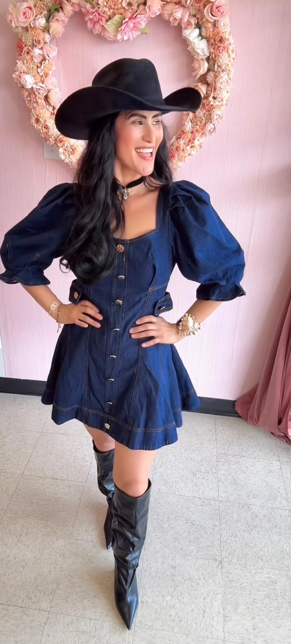 Rose Denim Mini Dress