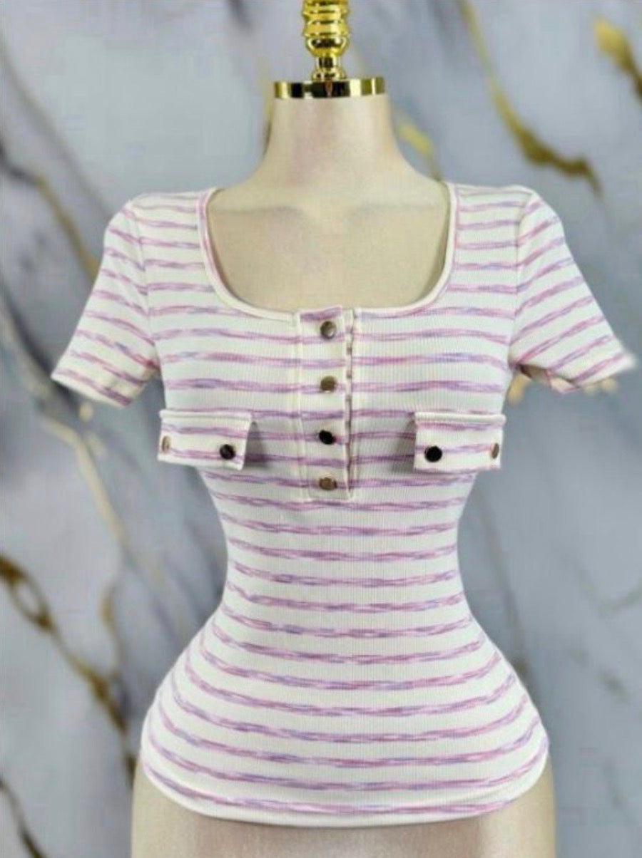 April pink stripe Top