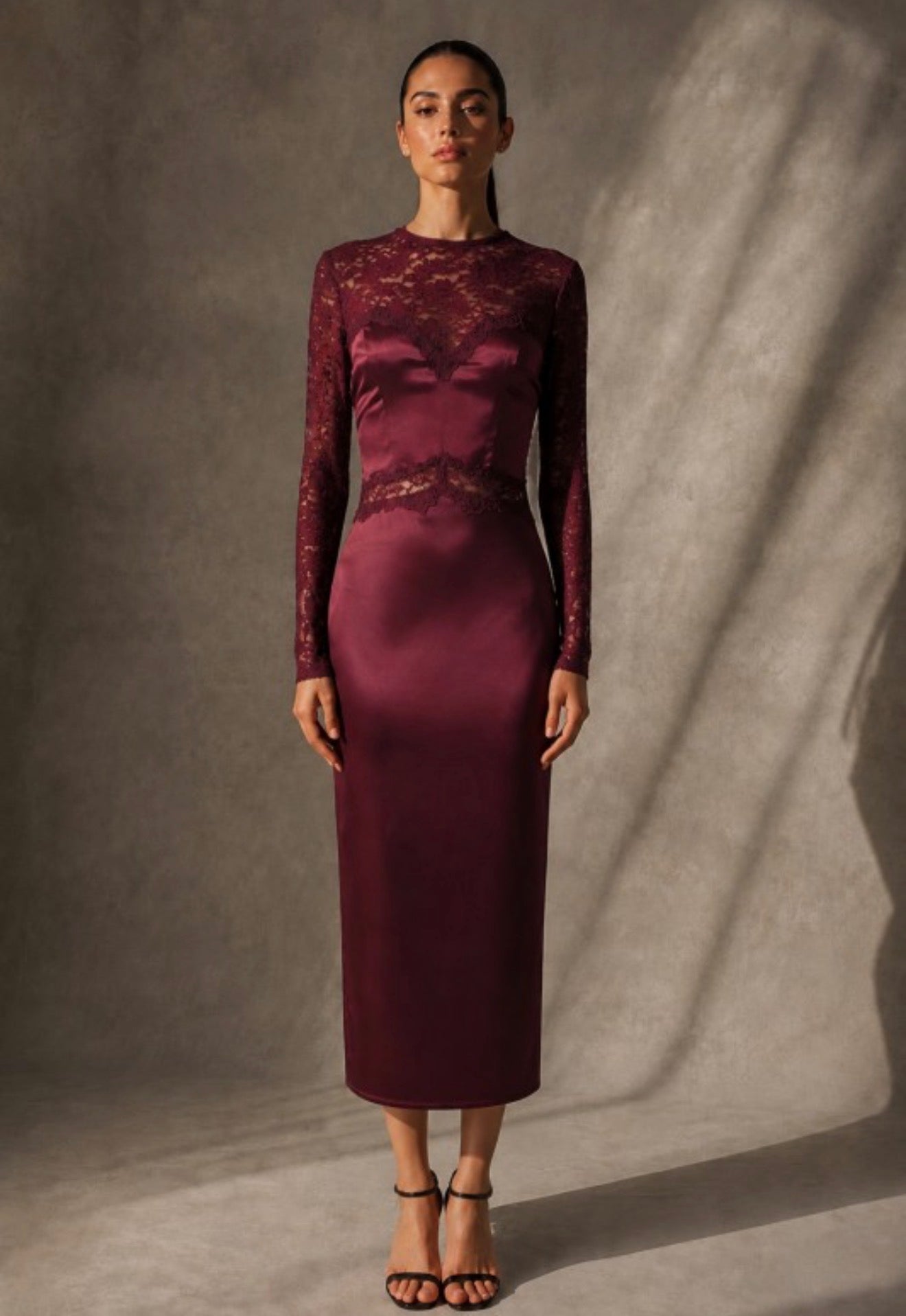 Guadalupe Wine Color Midi Dress
