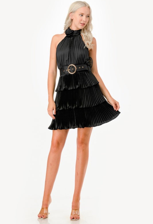 Jary Platted Black Mini Dress