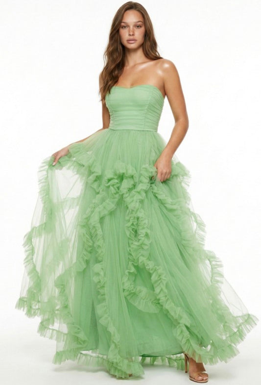 Ariel Mesh Ruffle  Maxi Dress