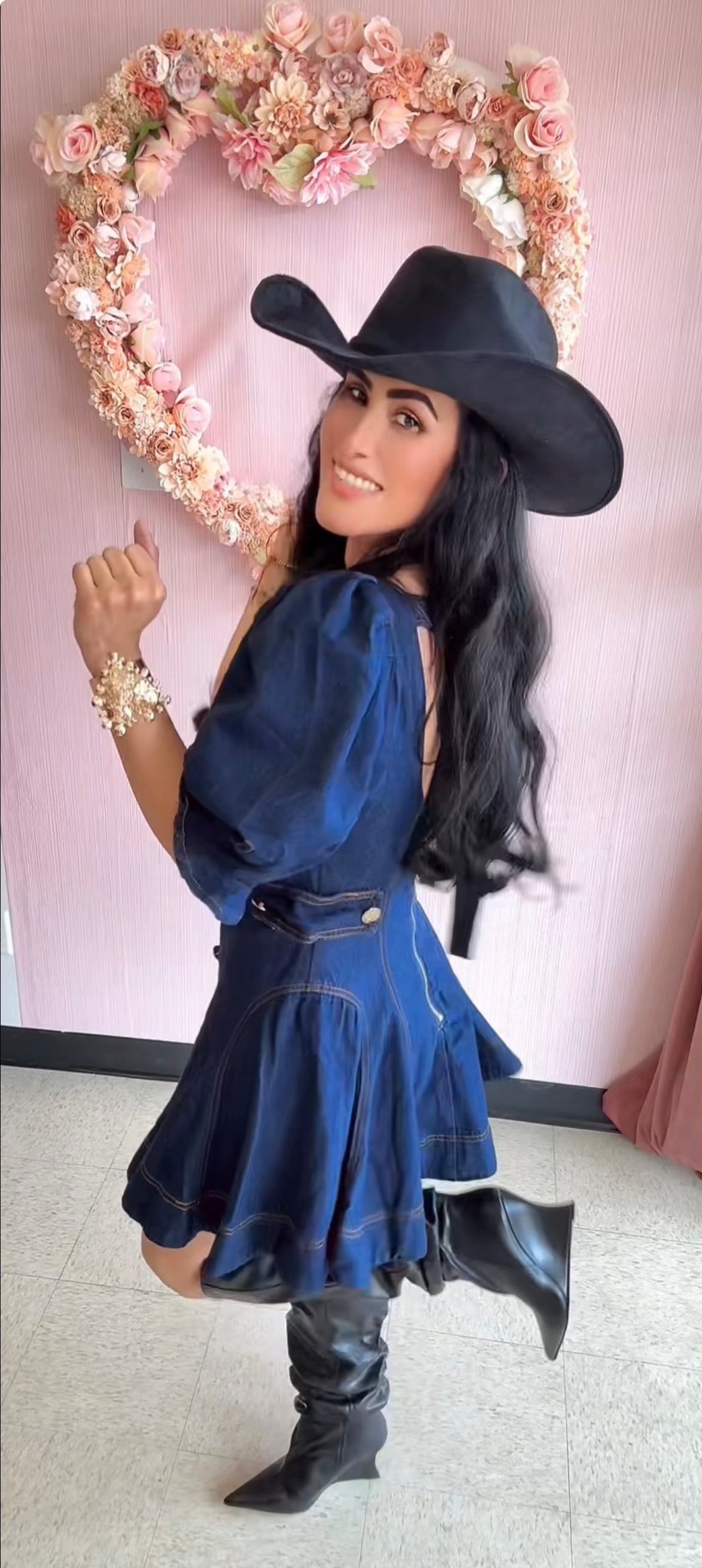 Rose Denim Mini Dress
