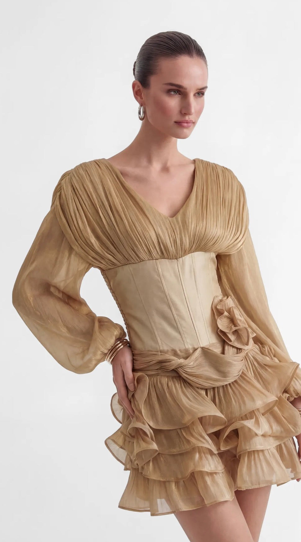 Beatriz Gold Ruffle mini dress