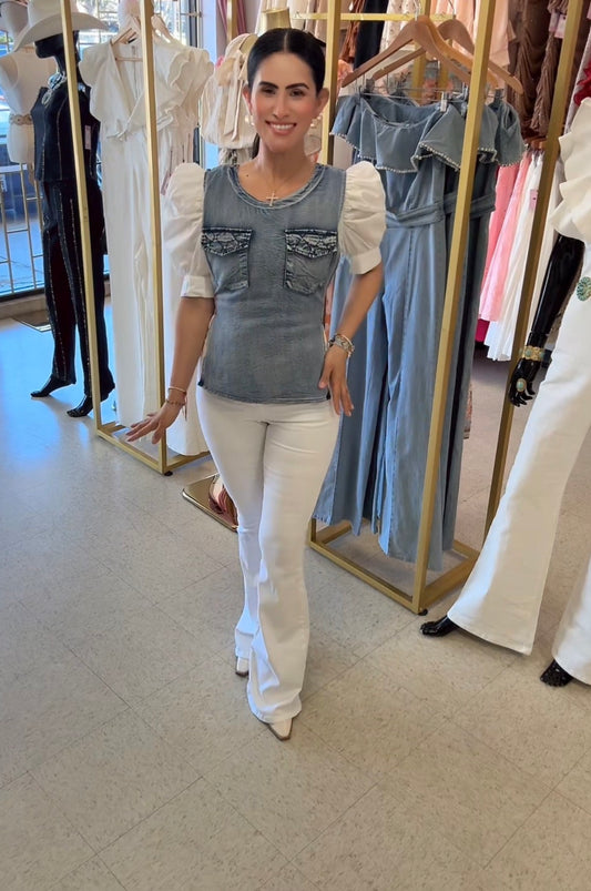 Vera Puff Sleeve Denim Blouse